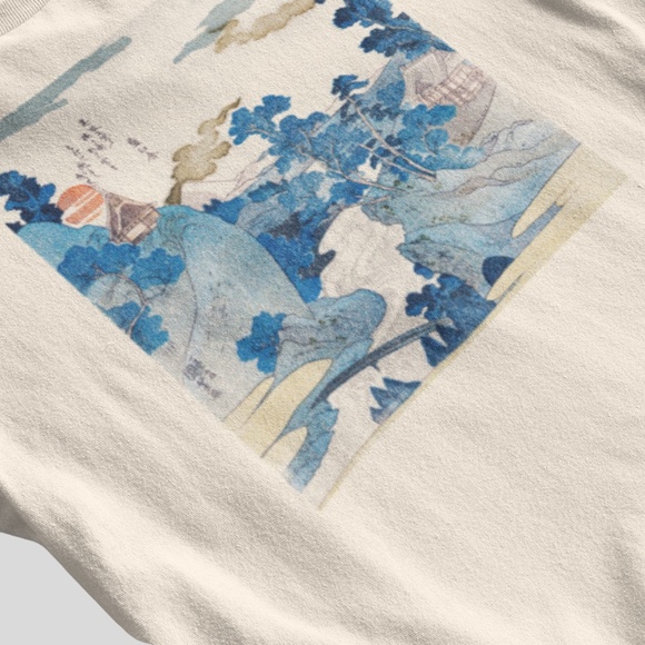 Evening View Mt Fuji VTG Ukyio-e Print Long Sleeve Graphic Tee T-shirt S M L XL - Picture 5 of 6